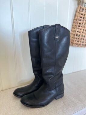 Frye Genuine Leather Classic Black Leather Knee-High Boots with Extended Calf